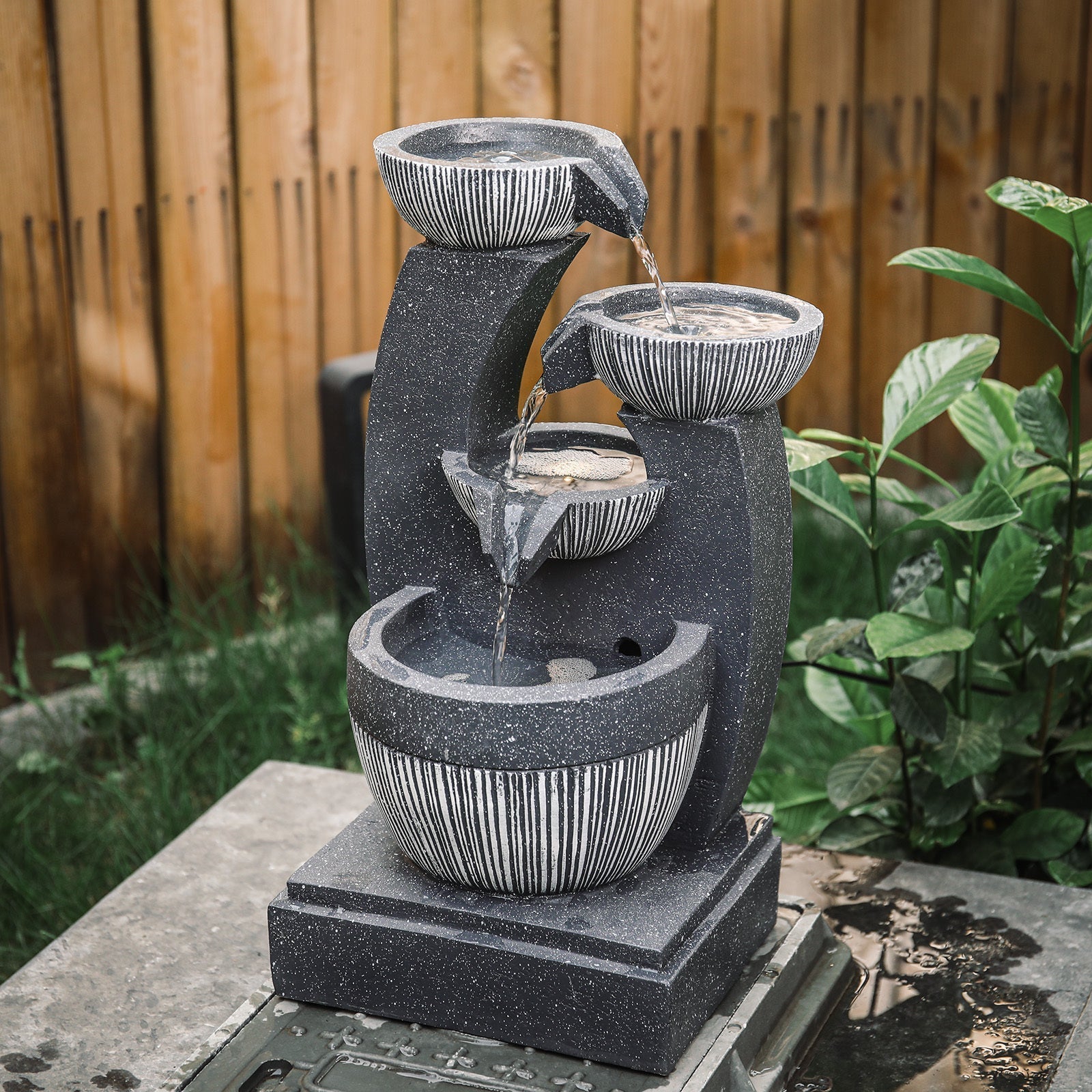 Cascading Bowls Garden Water Feature Fountain 4-Tier Fountain LED Fountain Fountains & Waterfalls