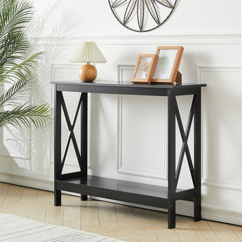 2-Tiered Wooden Console Table with X-shaped Frame