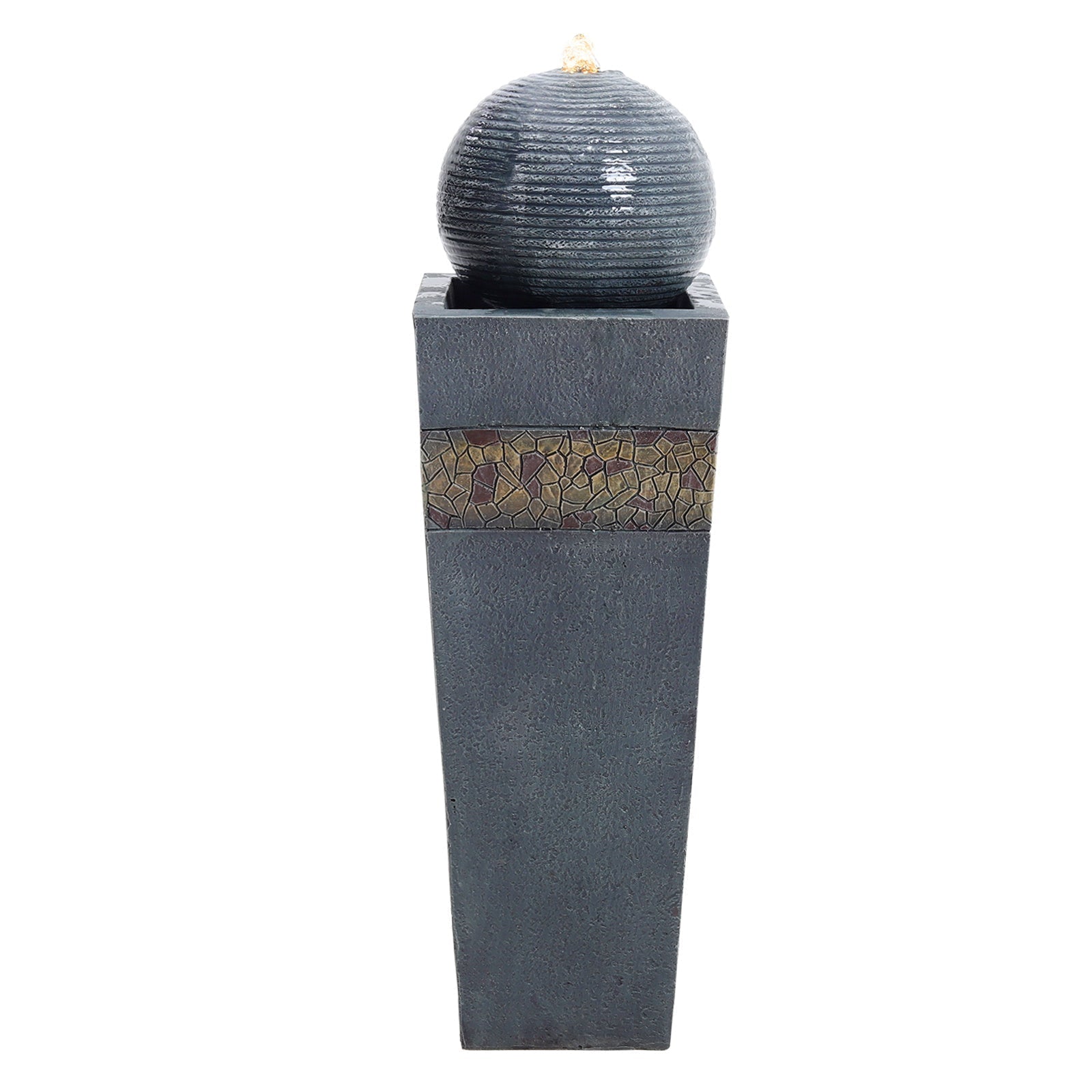 Navy Sphere Electric Fountain Water Feature with LED Light Fountains & Waterfalls