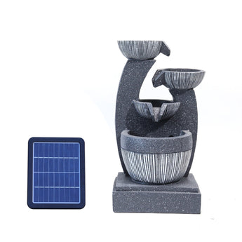 Solar Powered Water Pump Waterfall Garden Water Feature Decorate with LED Lights Fountains & Waterfalls   