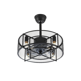 Black Metal Ceiling Fan with LED Light and Remote Control