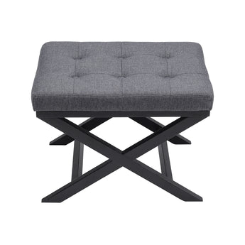 Grey Linen Upholstered Footstool with X-Shaped Legs