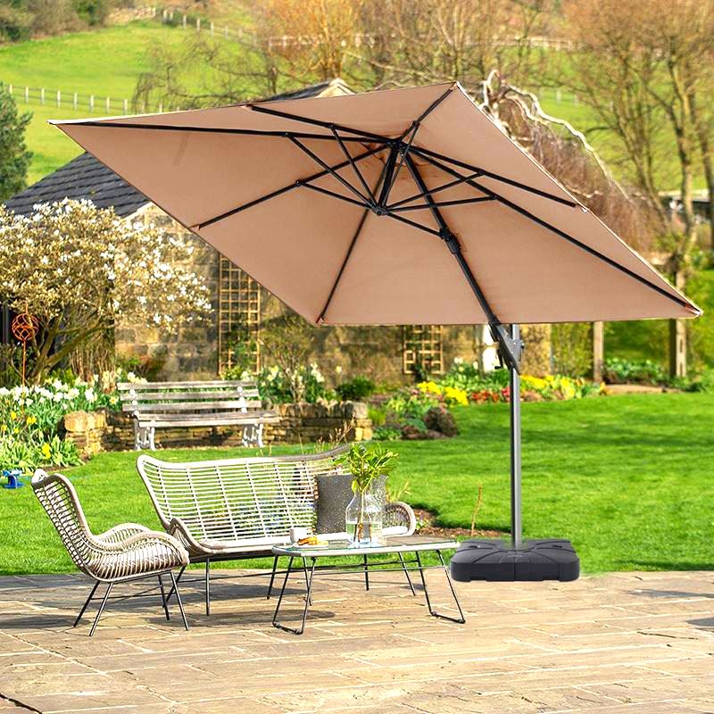Khaki 3 x 3 m Square Cantilever Parasol Outdoor Hanging Umbrella for Garden and Patio Parasols