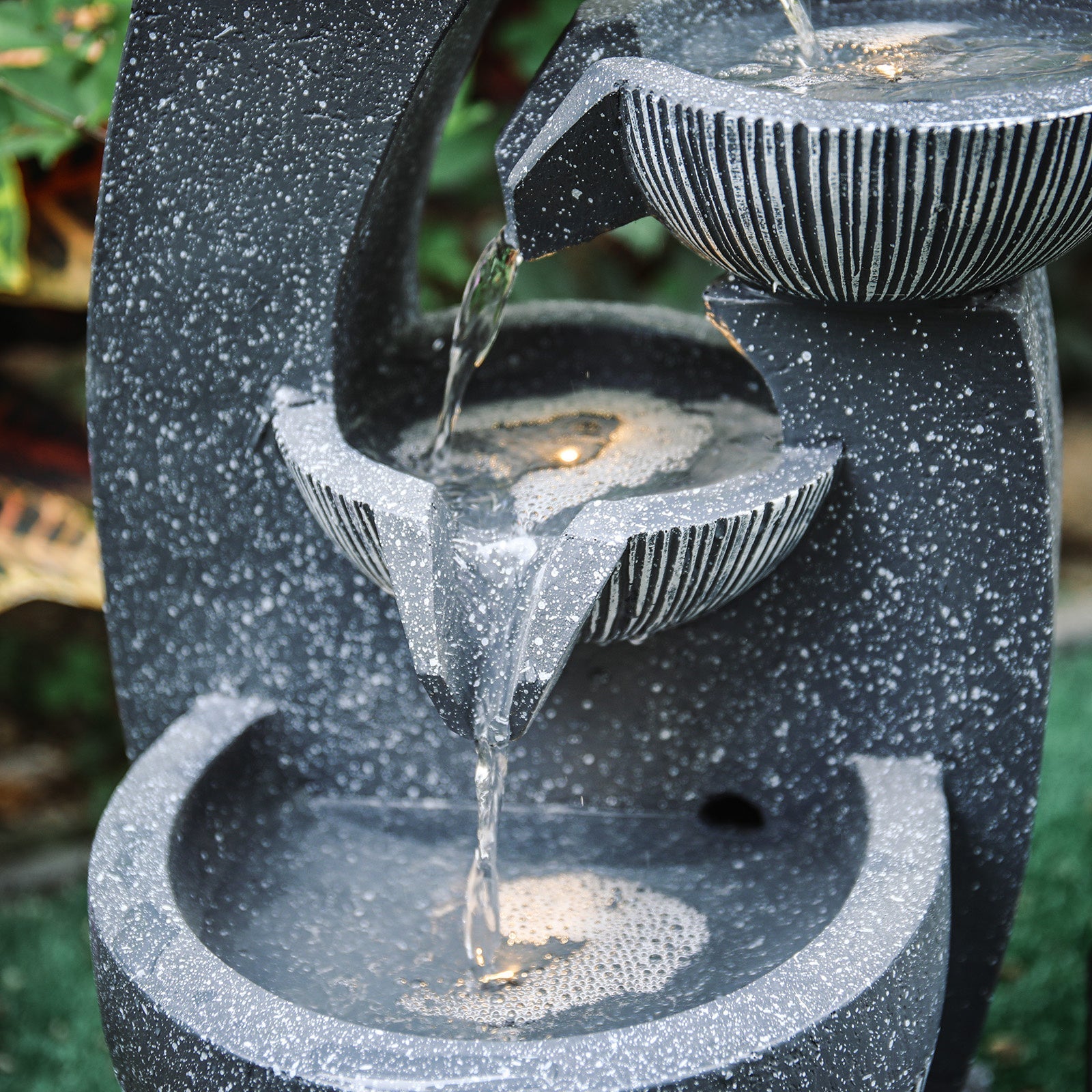 Solar Powered Water Pump Waterfall Garden Water Feature Decorate with LED Lights Fountains & Waterfalls