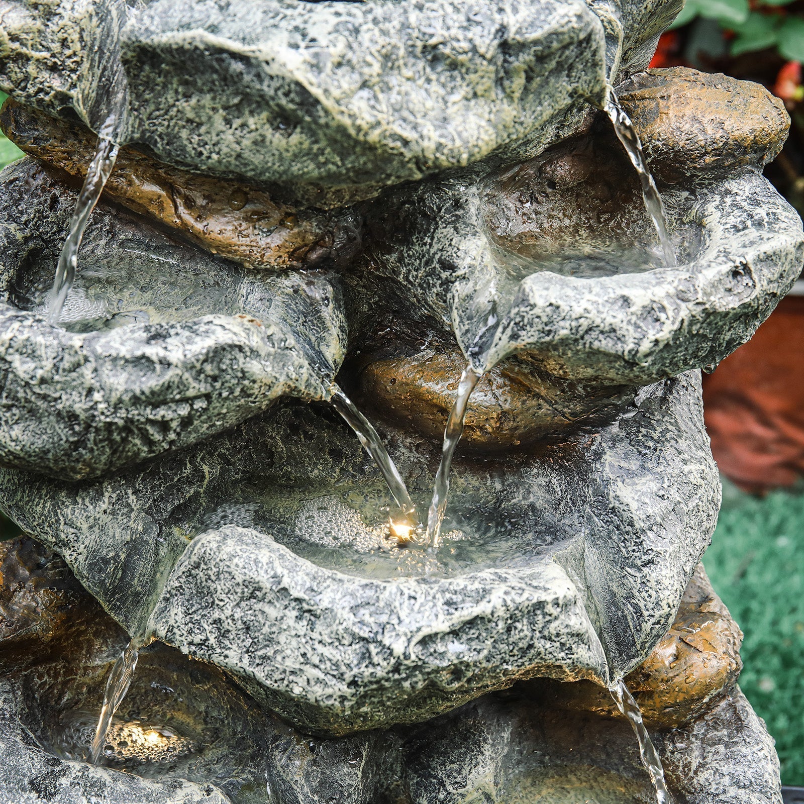 47cm Height Solar Power Garden Water Feature Cascading LED Rockfall Fountains & Waterfalls