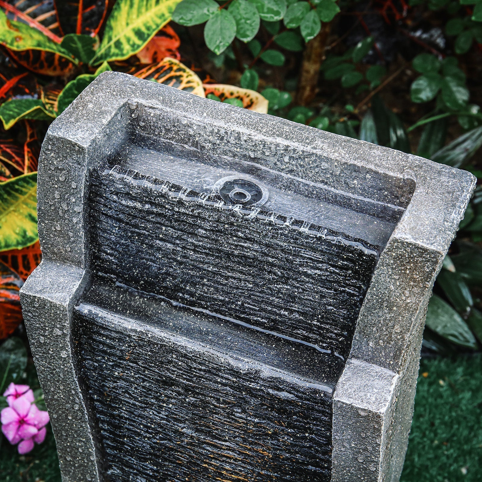 Slate Effect Modern Waterfall Ornament Garden Water Feature Cascading Tiered Water Fountains & Waterfalls