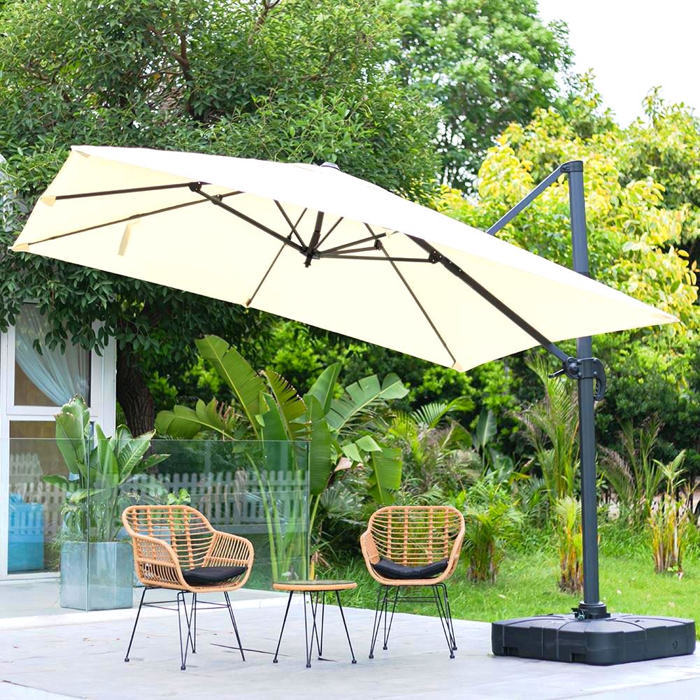 Beige 3 x 3 m Square Cantilever Parasol Outdoor Hanging Umbrella for Garden and Patio Parasols
