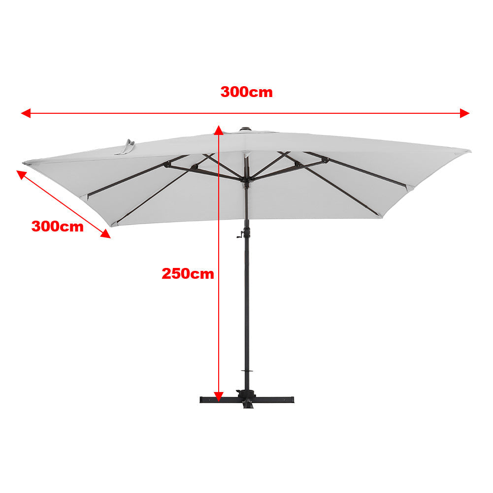 Light Grey 3 x 3 m Square Cantilever Parasol Outdoor Hanging Umbrella for Garden and Patio Parasols