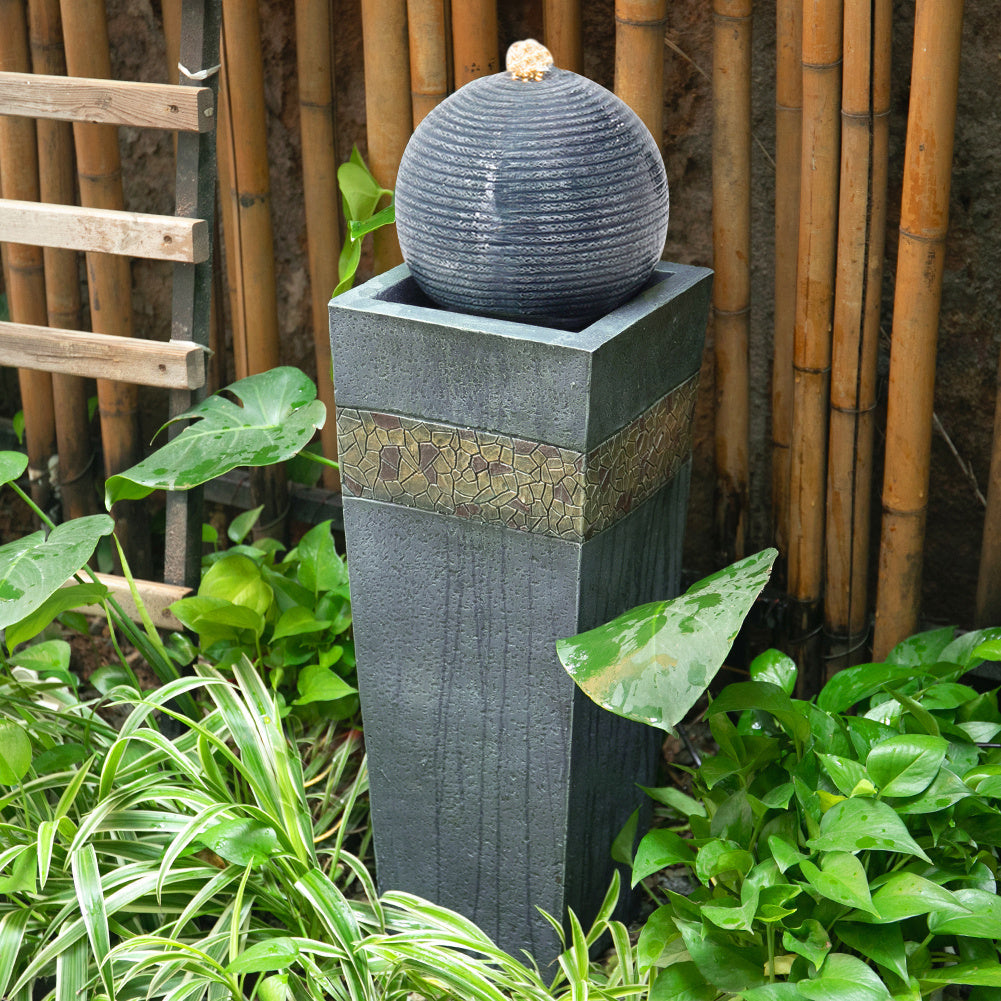 Navy Sphere Electric Fountain Water Feature with LED Light Fountains & Waterfalls