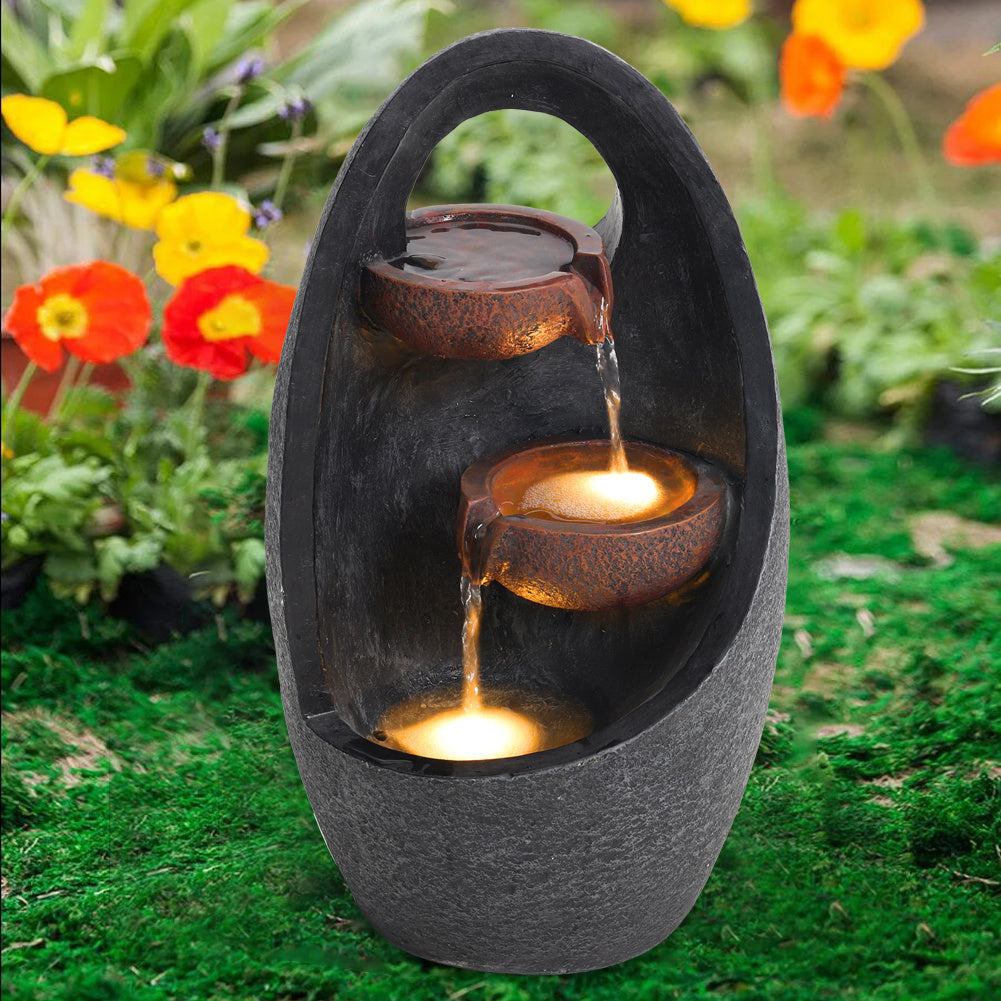 Garden Water Feature Fountain with LED Light Electric Pump Cascade Home Decor Fountains & Waterfalls
