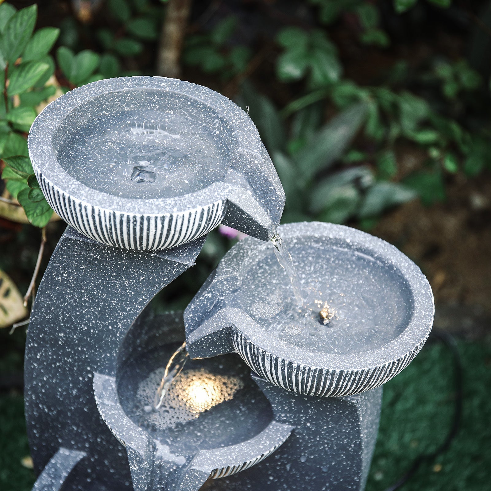 Cascading Bowls Garden Water Feature Fountain 4-Tier Fountain LED Fountain Fountains & Waterfalls