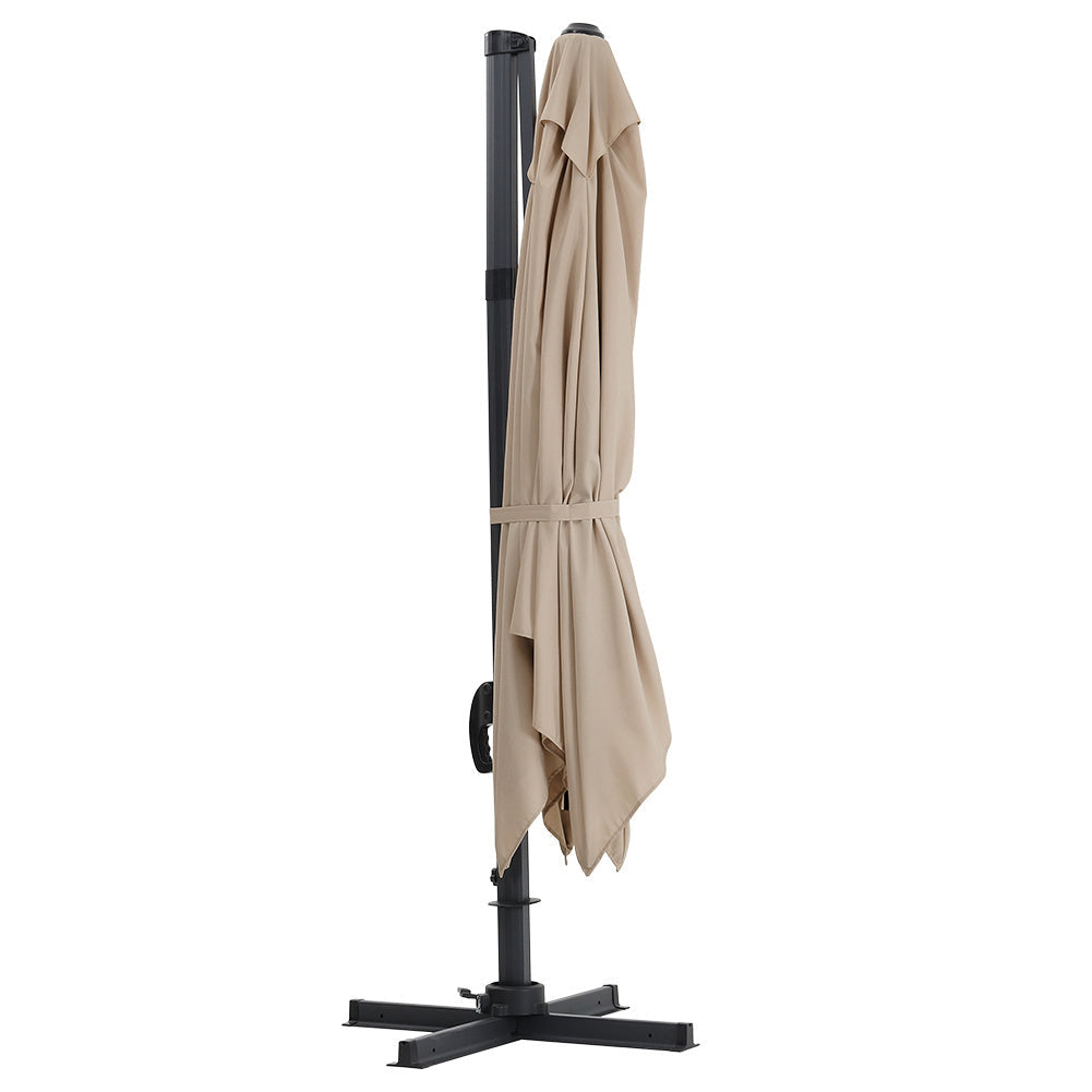Khaki 3 x 3 m Square Cantilever Parasol Outdoor Hanging Umbrella for Garden and Patio Parasols