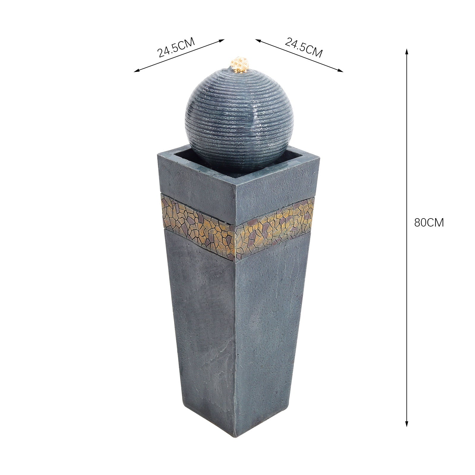 Navy Sphere Electric Fountain Water Feature with LED Light Fountains & Waterfalls