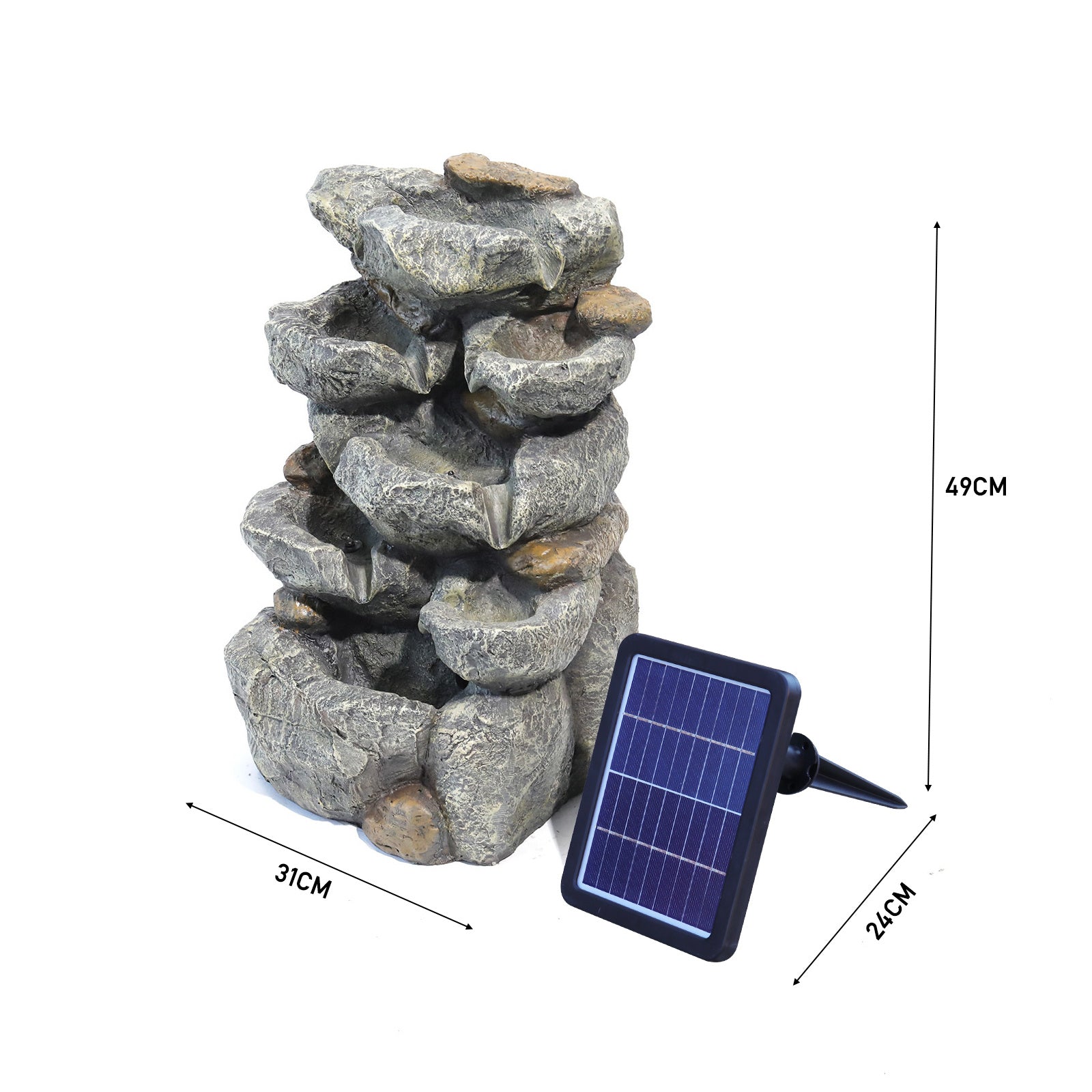 47cm Height Solar Power Garden Water Feature Cascading LED Rockfall Fountains & Waterfalls