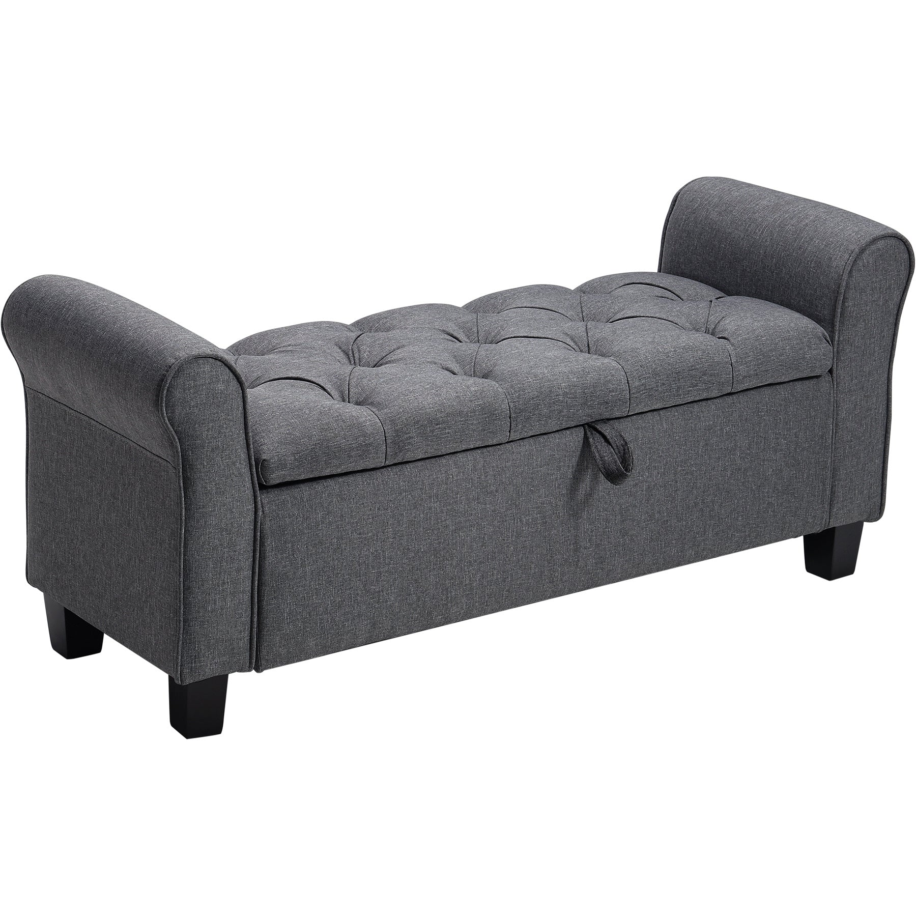 Linen Storage Ottoman Box Buttoned Storage Bench with Side Armrests