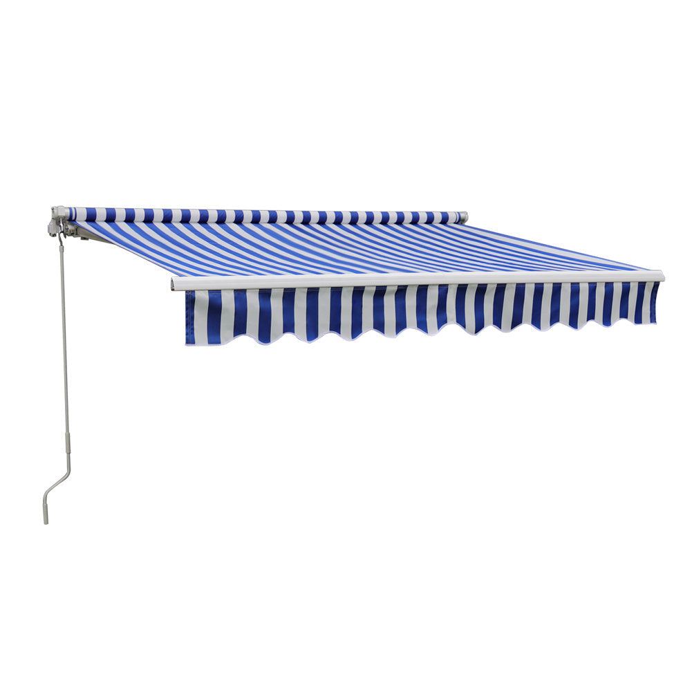 Retractable Patio Awning - Manual Shelter - Blue & White Awnings