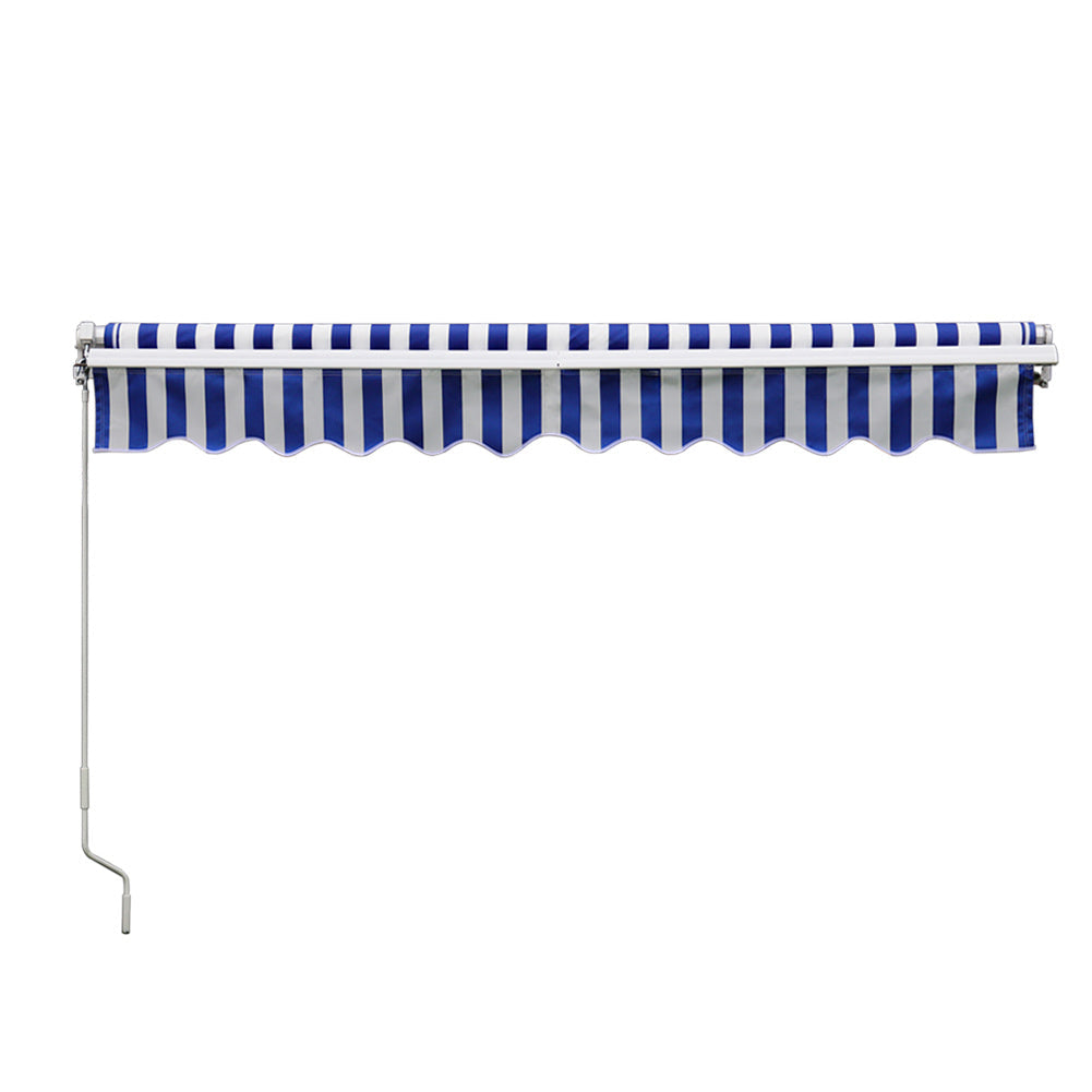 Retractable Patio Awning - Manual Shelter - Blue & White Awnings