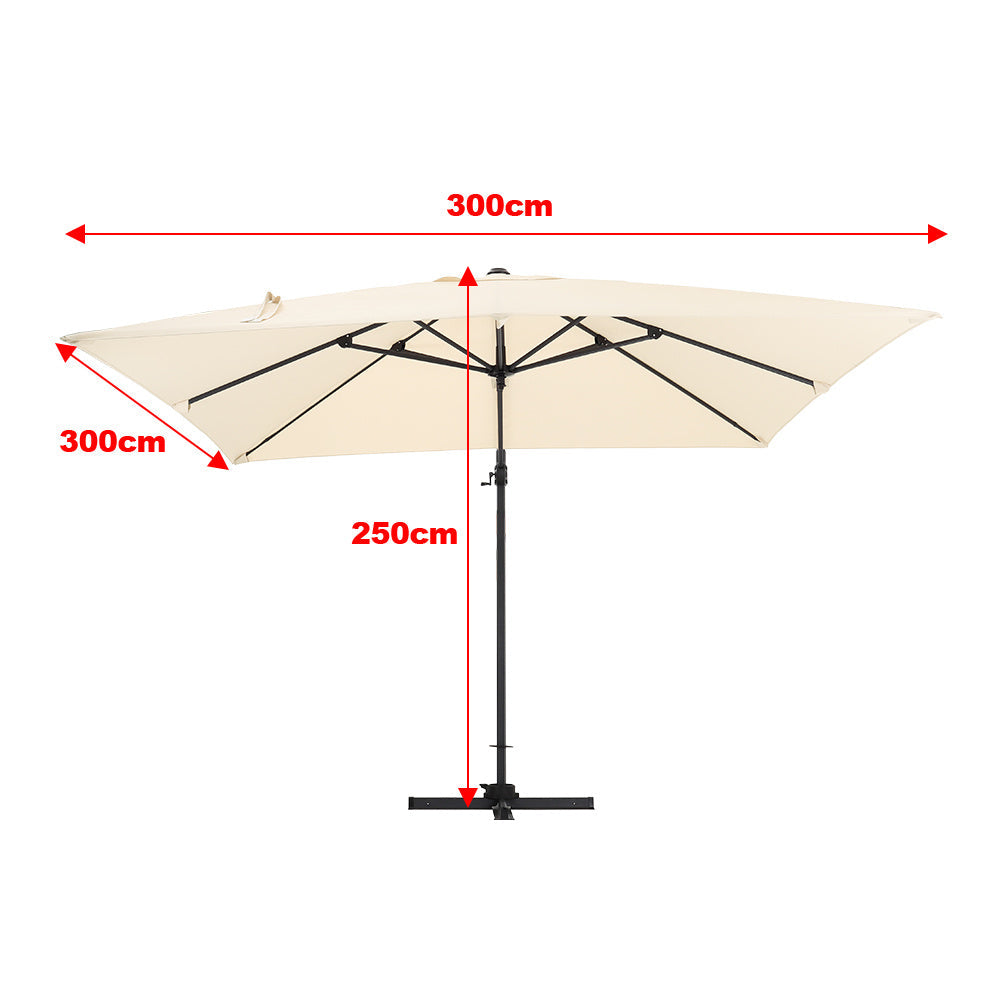 Beige 3 x 3 m Square Cantilever Parasol Outdoor Hanging Umbrella for Garden and Patio Parasols