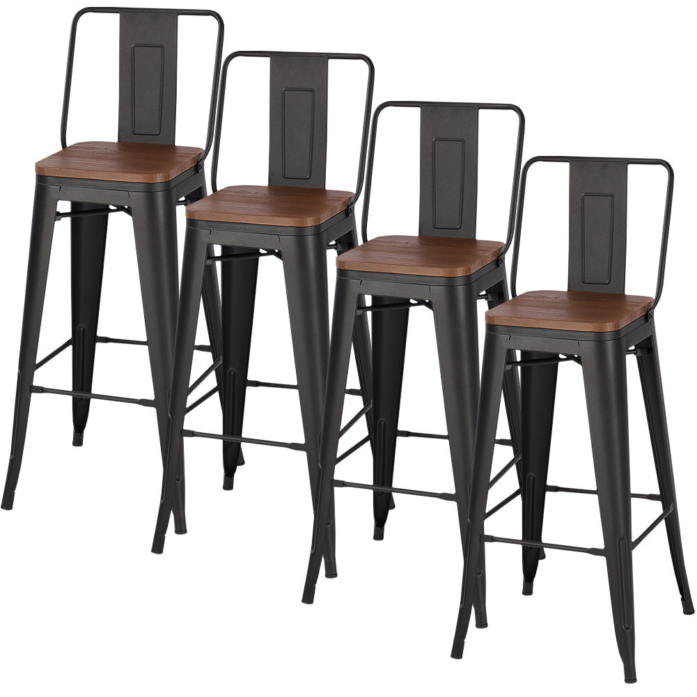 Set of 4 Bar Chairs Set Industrial Style Metal Footrests Dining Bar Stools