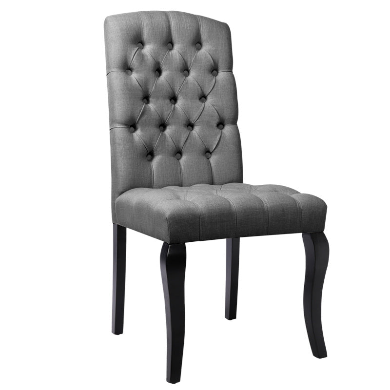 2 Pcs High Back Tufted Dining Chairs Grey Linen Upholstered Side Chairs