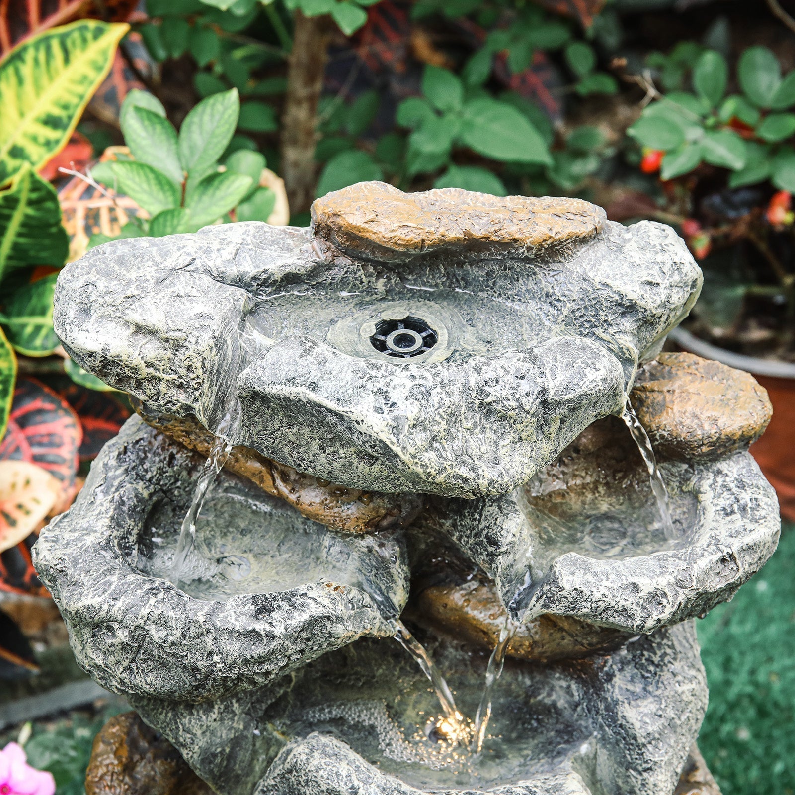 47cm Height Solar Power Garden Water Feature Cascading LED Rockfall Fountains & Waterfalls