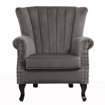 Vintage Style Grey Armchair Velvet High Back Lounge Chair