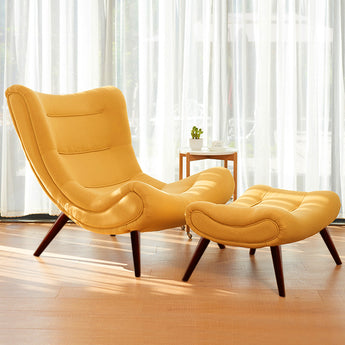 High Back Accent Chair Yellow Armless Chair with a Footstool