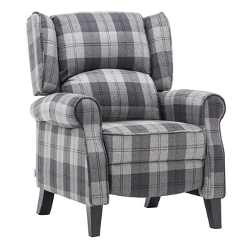 High Back Fabric Armchair Grey Tartan Motion Reclining Chair