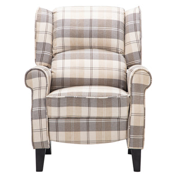 Tartan Linen Upholstered Reclining Armchair