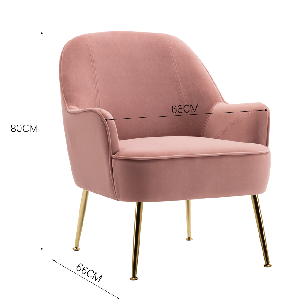 Metal Feet Single Sofa Pink Minimalist Style Armchair with Footstool