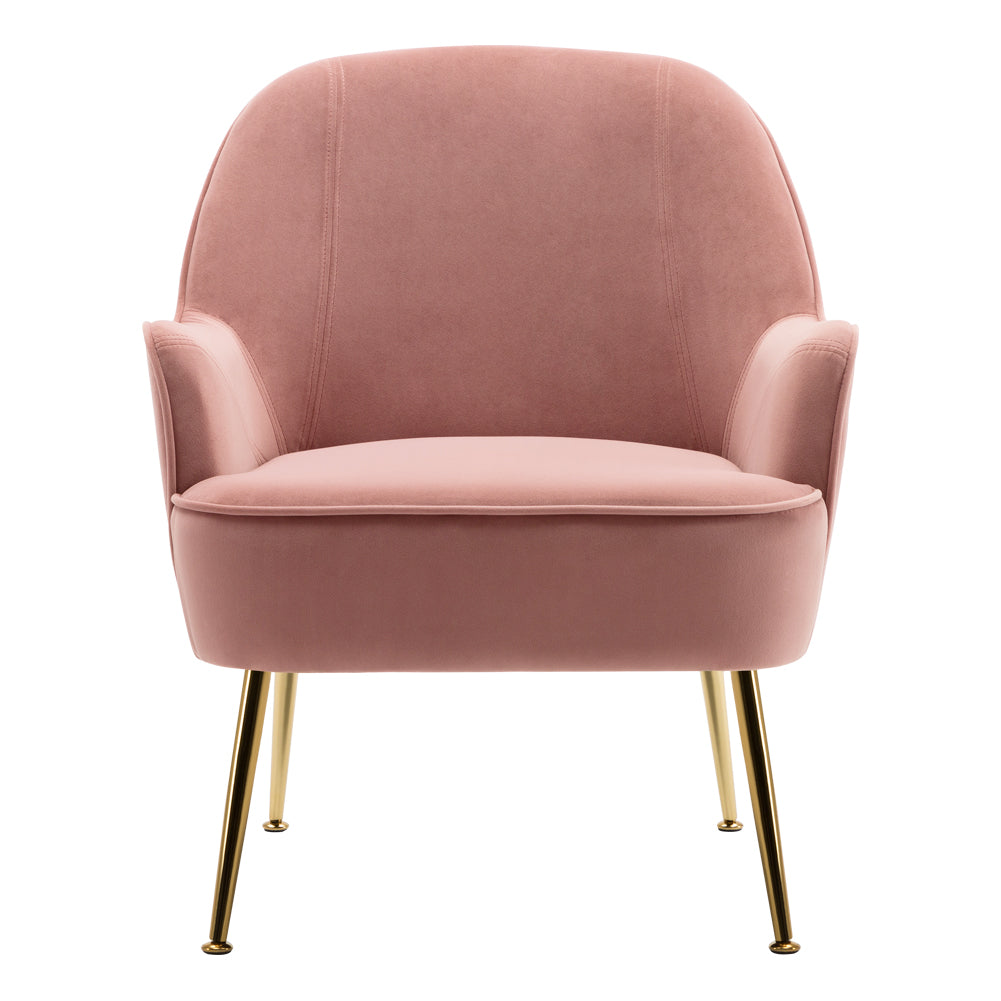 Metal Feet Single Sofa Pink Minimalist Style Armchair with Footstool