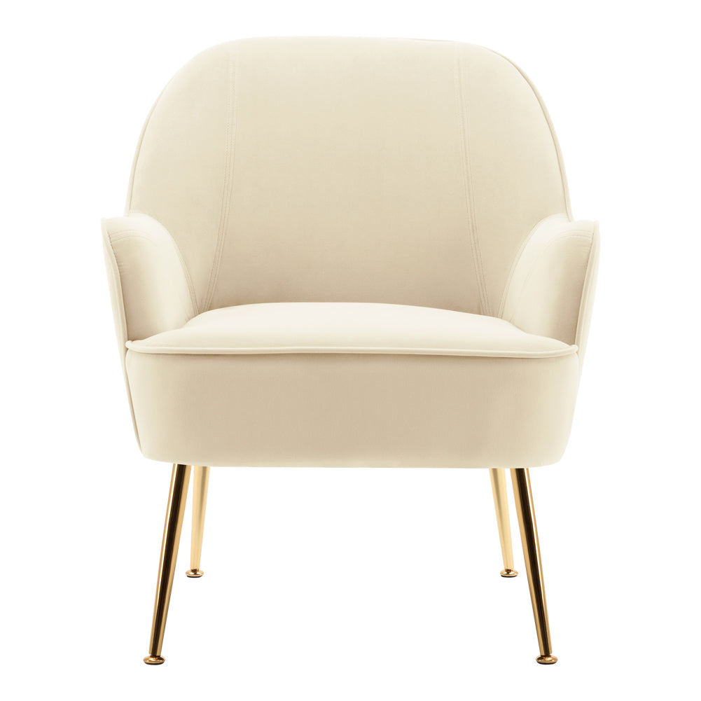 Metal Feet Single Sofa Beige Minimalist Style Armchair with Footstool