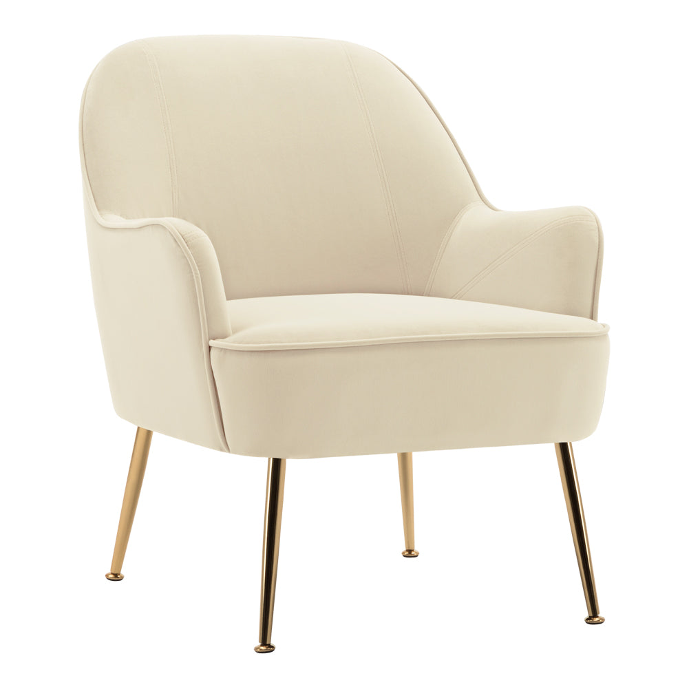 Metal Feet Single Sofa Beige Minimalist Style Armchair with Footstool