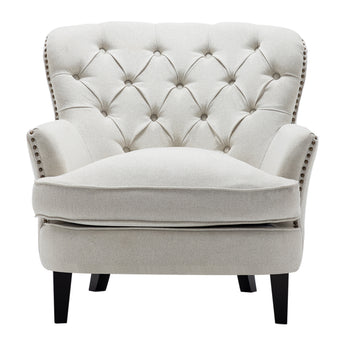Linen Upholstered Armchair with Wooden Legs