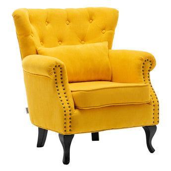 Upholstered Buttoned Armchair Yellow Lounge Chair with Cushion