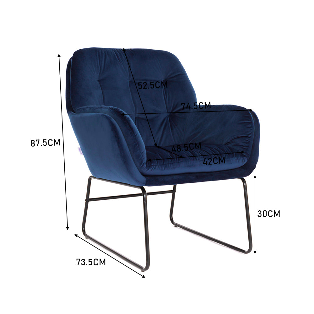 Velvet/PU Leather Armchair Metal Legs Relax Lounge Chair