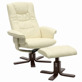 PU Leather Upholstered Swivel Recliner Armchair With Footstool