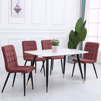 Tufted Linen Upholstered Dining Chairs with Metal Legs Set of 4