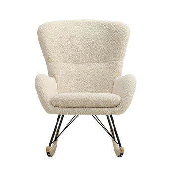 Beige Faux Wool Upholstered Rocking Chair