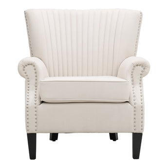 Beige Linen Upholstered Armchair