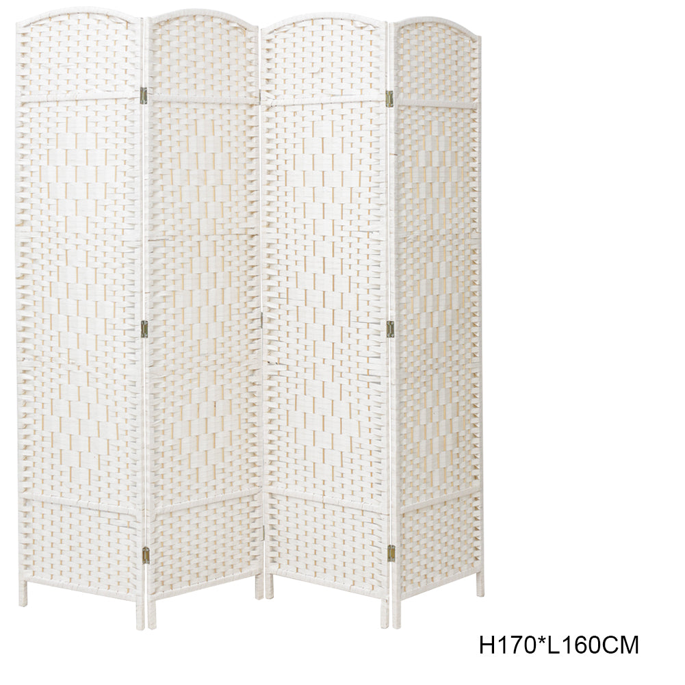 Rattan Woven Room Divider White Folding Privacy Partition Panels