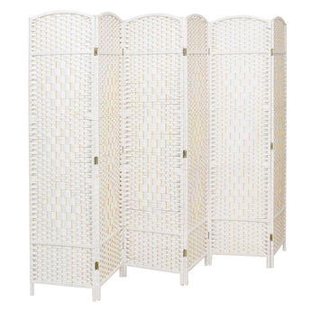 Rattan Woven Room Divider White Folding Privacy Partition Panels
