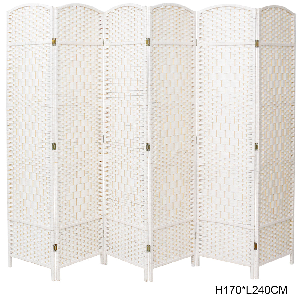 Rattan Woven Room Divider White Folding Privacy Partition Panels