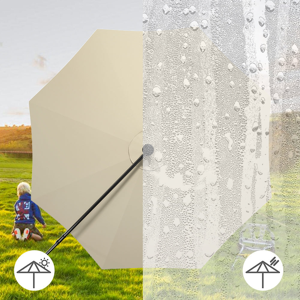 Beige 3m Iron Banana Umbrella Cantilever Garden Parasols with LED Lights Parasols & Rain Umbrellas