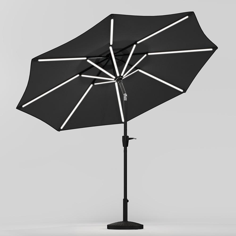 Black 3M Lighted Market Sunbrella Umbrella with Solar Strip LED Lights Parasols & Rain Umbrellas