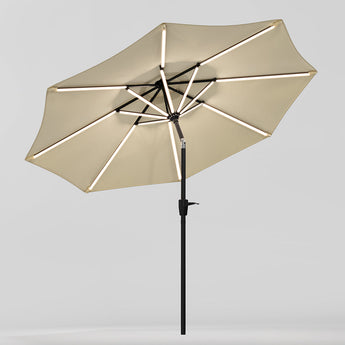 Beige Outdoor Crank Lift Parasol Umbrella with LED Lights