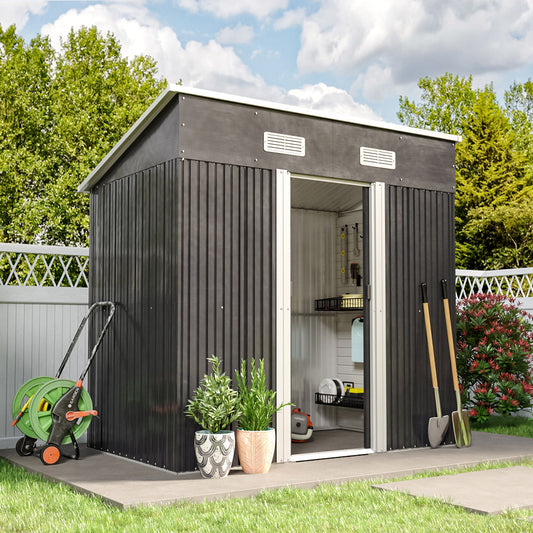 Garden Steel Shed with Skillion Roof Top Garden storage Garden Sanctuary 4' x 6' ft Black 