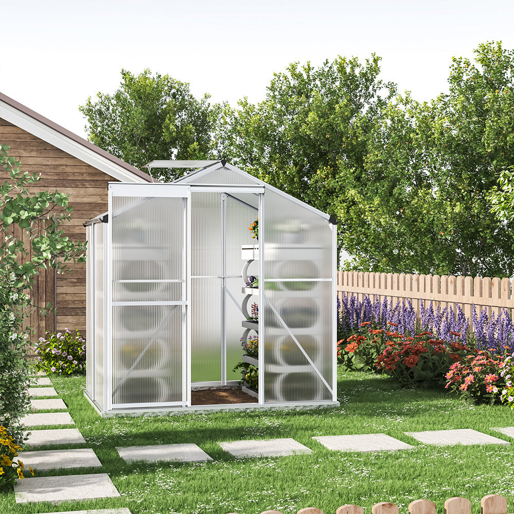 White Framed Garden Hobby Greenhouse with Vent Garden Storages & Greenhouses Garden Sanctuary 4' x 6' ft With base frame