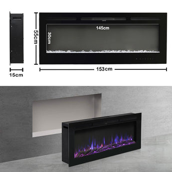 60 Inch Recessed/Wall Mounted Electric Fireplace Adjustable Flame with Remote
