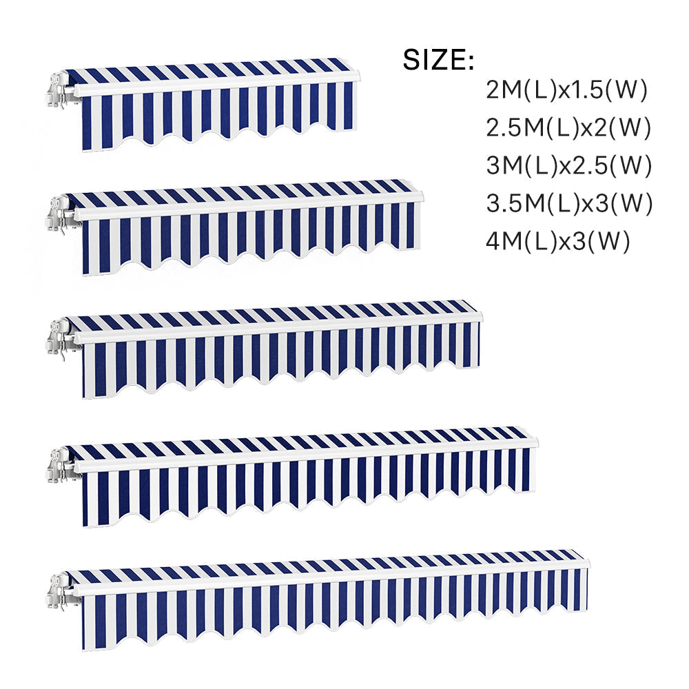 Retractable Patio Awning - Manual Shelter - Blue & White Awnings